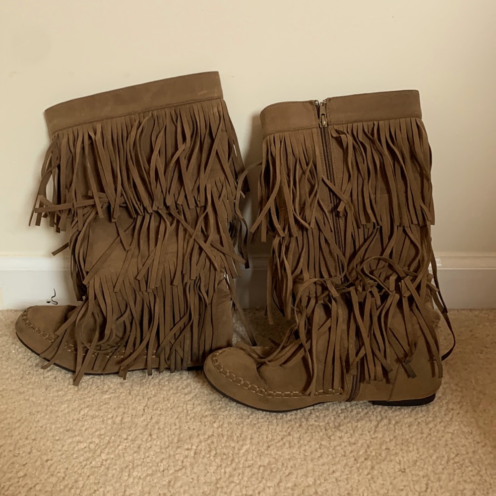Refresh Shoes | Fringe Moccasin Mid-Calf Boots | Color: Brown/Tan | Size: 7 |